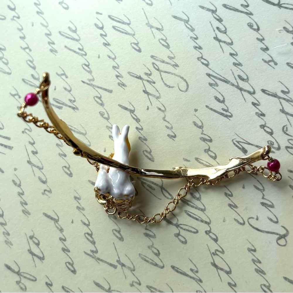 Genuine Les Néréides Gold Rabbit & Bunnies Half Cuff Bracelet - Picture 4 of 5
